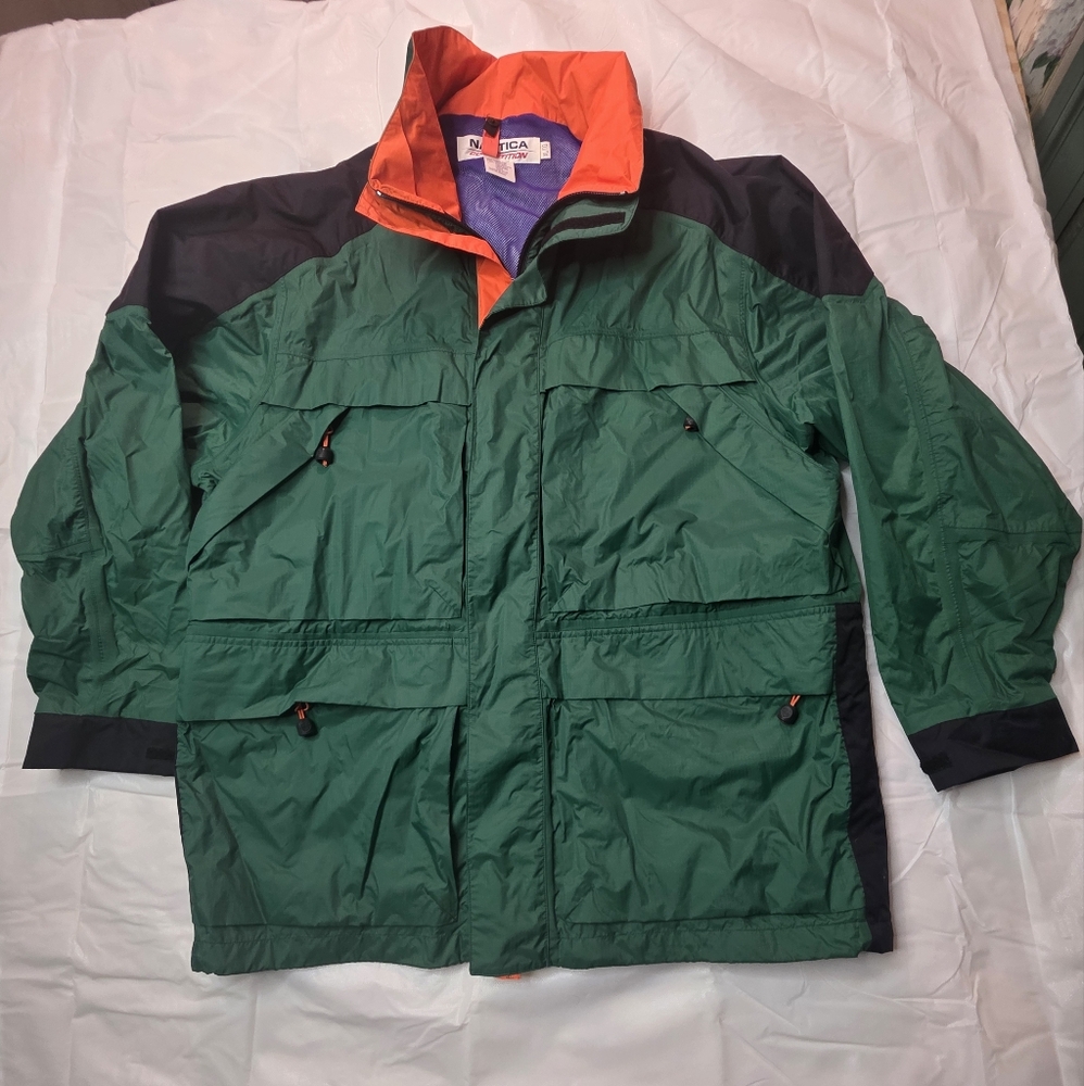 90s Vintage Nautica Men's Green and Orange Jacket